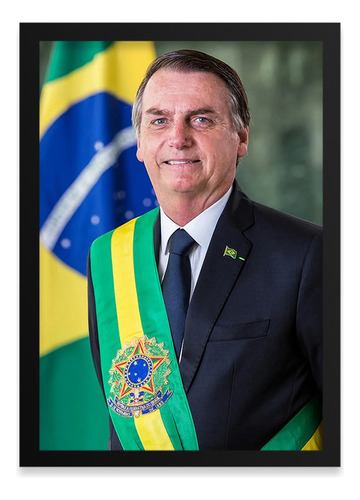Quadro Decorativo Presidente Bolsonaro Com Moldura Política