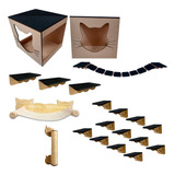 Kit Playground Gatos Madeira Mdf Acessórios Rede Arranhador