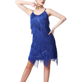 Vestido De Baile Latino Con Flecos Y Cuello En V 2xl Azul