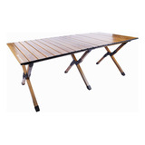 Mesa Camping Aluminio Enrollable Kushiro 120x60 Simil Madera