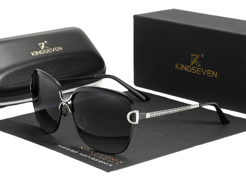 Lindo Óculos Feminino Sol Kingseven   Lentes Polarizadas Cor Preto