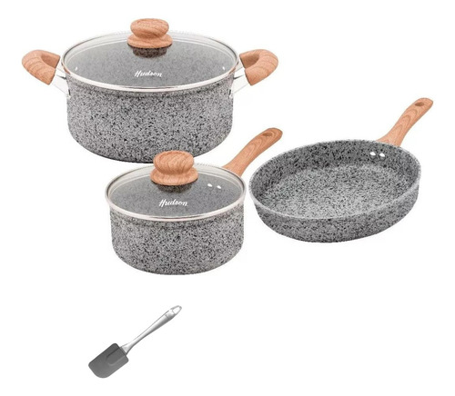 Set De Olla Cacerola Sarten Hudson Induccion Granito Stone 