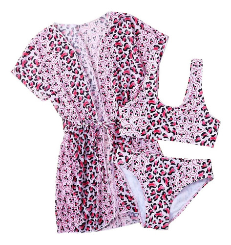 Conjunto Traje De Baño Niñas 3 Piezas Nadar Leopardo Juvenil