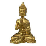 Escultura Buda Sentado 9 Cm Prata E Dourado Em Resina