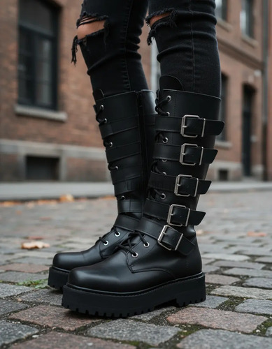 Botas Dark Punk Goticas 5 Hebilla Piel Cierre Altas Metal Dr | Envío gratis