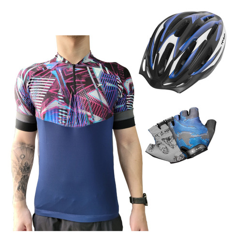 Capacete Bike Mtb Speed Camiseta E Luva Gel Feminina Promo