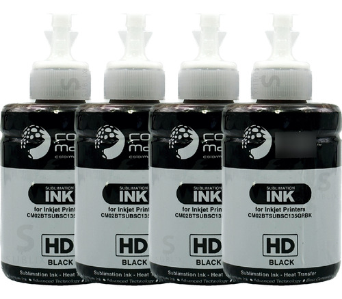 Kit 4 Tintas Black Inkpack Hd 135ml P/ Sublimacion Colormake