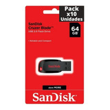 Pack X 10 Pendrive Sandisk 64 Gb Pen Usb Somos Mayoristas