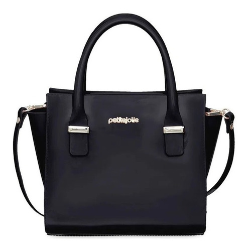 Bolsa Tote Petite Jolie Love Pj5214 Design Lisa De J-lástic  Preta Com Alça De Ombro Preta Alças De Cor Preto E Ferragens Metal