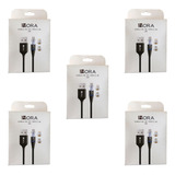 Kit 5 Cable Usb A V8 + Ip + Tipo C 2 Metros Uso Rudo Negro