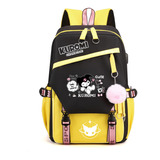 Mochila Escolar Periférica De Grande Capacidade Kuromi Melody, 1 Cor 2023, Figura 2, Deitada Em Preto E Amarelo