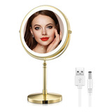 Espejo De Maquillaje Dorado Con Luces 10x Aumento