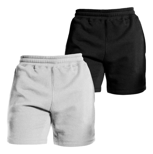 Kit 2 Bermudas De Moletom, Short Com Elástico Na Cintura