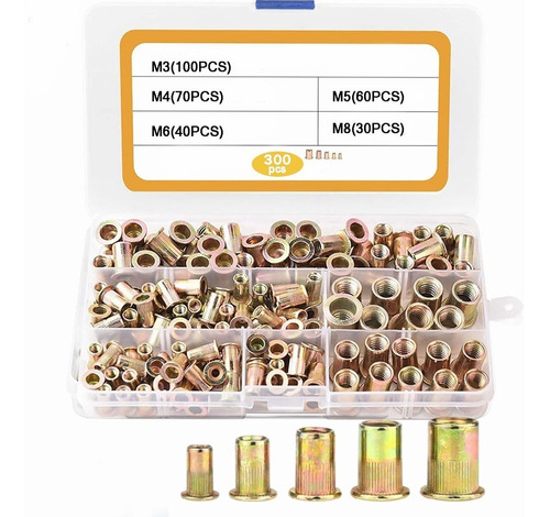 300 Tuercas Remachables De Acero Carbono M3 M4 M5 M6 M8 Caja