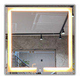 Espelho Quadrado 70x70cm Jateado Com Luz Touch Iluminação