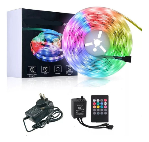 Tira Luces Led Rgb Con Transformador Exterior Autoadhesivas