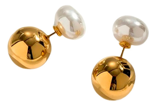 Aretes Mujer, Bola/perla, Acero Inox, Chapado 18 K, Chi