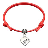 Pulsera Corazon Huellas Perro Oso Amor Mascota Rojo