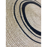 Tapete Em Sisal Natural Redondo Preto 100 E 60cm Kit