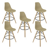 Kit 5 Banqueta Charles Eames Eiffel Wood Design Base Madeira Cor Bege