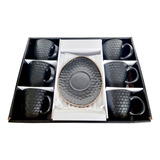 Set Por 6 Tazas Black Panal Y Plato De Ceramica 250ml.