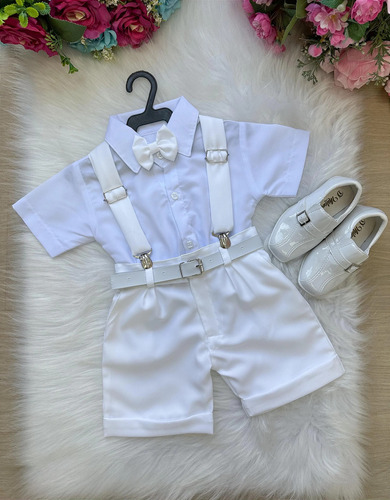 Conjunto Infantil Camisa Branca C/ Short Gravata Suspensorio