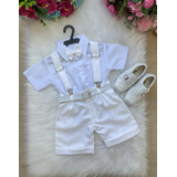 Conjunto Infantil Camisa Branca C/ Short Gravata Suspensorio