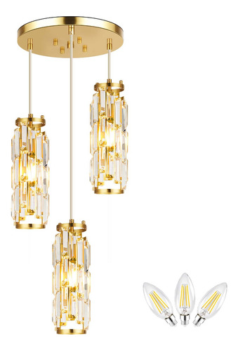 Candelabrode Cristal Dorado 3 Ajustable,luces Para Elcomedor