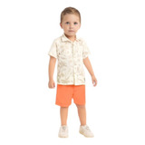 Conjunto Infantil Camisa Tecido Trabalhado + Bermuda Sarja