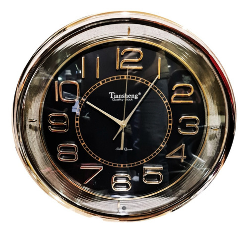 Reloj Pared Grande Redondo 42cm Mural Decorativo Silencioso Color De La Estructura Dorado - 276008 Color Del Fondo Negro - 276008