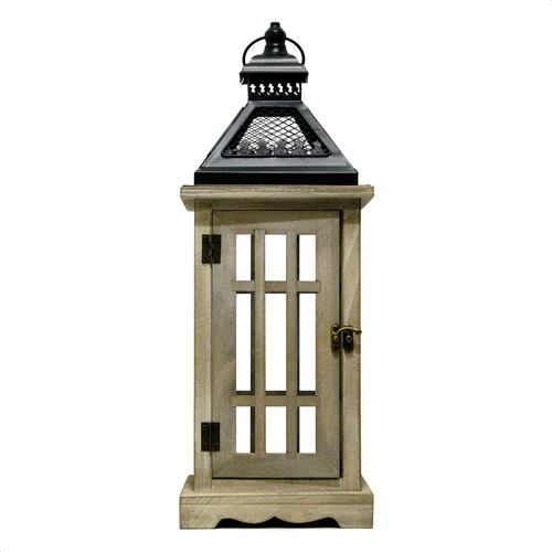 Farol Porta Velas Rectangular Bicolor Madera Metal 40cm