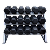 Racks Con 9 Pares Mancuernas Hexagonales (30 Kg A 50 Kg)