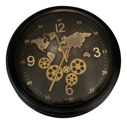 Reloj Pared 52,5 Cm Negro Mundo Deco Moderno Zn