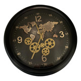 Reloj Pared 52,5 Cm Negro Mundo Deco Moderno Zn