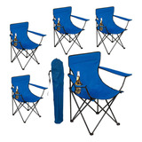 5 Sillas Plegables Con Funda Camping Playa Exterior. Color Azul