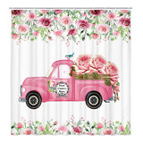 Vintage Farm Truck Pink Rose Cortina De Ducha, Romantic...