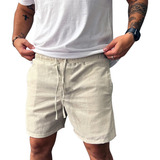 Short Masculino Mauricinho De Linho Cru Leve Slim Premium