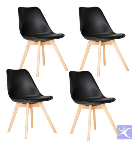 Sillas De Comedor Tulip Nordicas Negra Madera Almohadon X4un