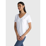 Playera Modern Blanca Con Cuello Pico Tommy Hilfiger Mujer