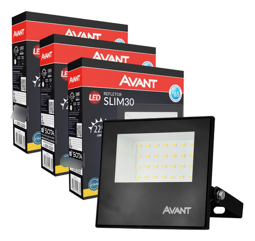 Kit 3un Refletor De Led 30w Bivolt 3000k Prova Dágua - Avant