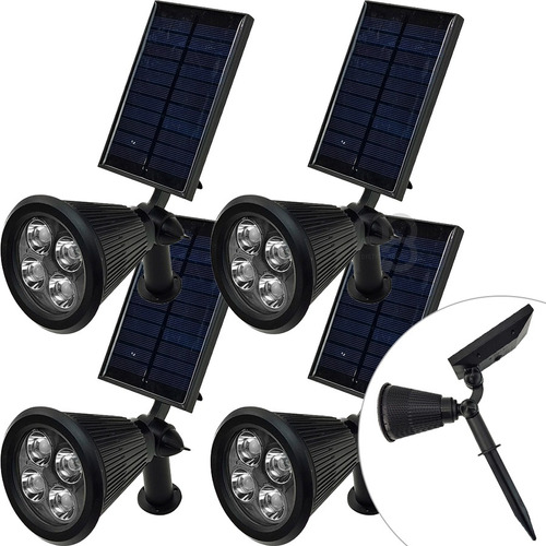 Farol Estaca Solar Led Lampara Recargable Luz Blanca X 4 F