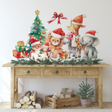 Vinilo Decorativo Vidriera Navidad Infantil Animales Jungla