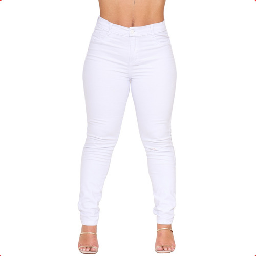 Calça Preta Jeans Feminina Com Elastano Cintura Alta Skinny