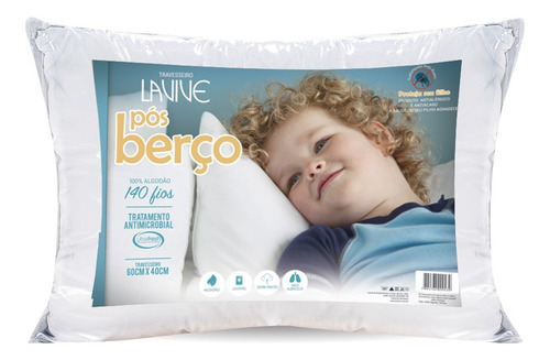 Travesseiro Infantil 60x40 Antialérgico 100% Algodão- Lavive