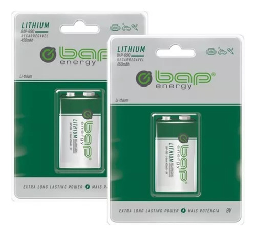 Kit Com 2 Baterias Bap Recarregaveis 9v 450mah Bap-690