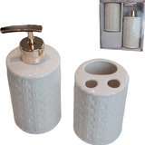 Kit Banheiro Lavabo Conjunto Porta Sabonete Líquido Ceramica