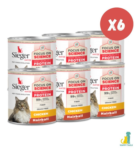 Sieger Katze Hairball Latas 6 X 340 Grs - Happy Tails