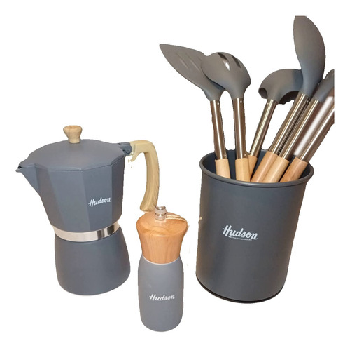 Set Utensilios Molinillo Hudson Espatula Cafetera Pimentero