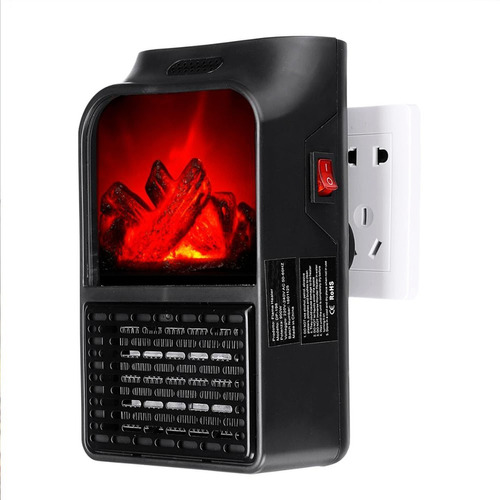 Calentador Eléctrico Flame Heater 100w Estufa De Pared Color Negro