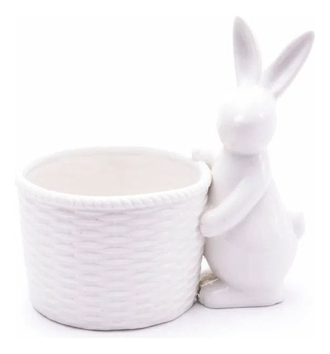 Pote Decorativo Porcelana Com Coelho Branco